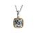 Two Tone Square Pendant with Cluster of Diamonds in 18k White Gold Bordered by Diamond Halo in 18k Yellow Gold