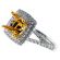 Double Square Halo for Fancy Yellow Diamond Center, Split Shank, Diamond Engagement Semi Mount White Gold Ring Setting