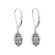 Vintage Inspired Sapphire Dangling Earrings with Bezel and Prong Set Diamond Rounds and Beaded Milgrain Borders Set in 18K White Gold