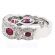 3 Stone Channel Set Ruby Right Hand Fashion Ring with Bezel Set Diamond Rounds in 18K White Gold
