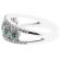5 Stone Emerald Split Shank Ring with Diamond Halos and Diamonds Along Border in 18K White Gold