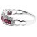 7 Stone Ruby Ring with Wavy Border of Beaded Milgrain and Diamond Rounds in 18K White Gold