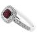 Right Hand Fashion Ring with Ruby Center Bordered by Beaded Milgrain and Diamond Halo in 18K White Gold
