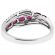 Curvy Right Hand Fashion Ring with Rubies and Bordering Diamond Rounds Set in 18K White Gold