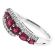 Curvy Right Hand Fashion Ring with Rubies and Bordering Diamond Rounds Set in 18K White Gold