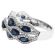 Wavy Style Right Hand Fashion Ring with Sapphires Surrounded by Diamonds in 14K White Gold