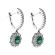 Emerald Dangling Hoop Earrings with Beaded Milgrain and Diamond Halo in 18K White Gold