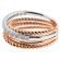 Two Tone Crossover Fashion Ring with a Row of Diamond Rounds Set in 18K White Gold Overlapping 18K Rose Gold in Solid and Rope Design