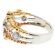 Tri Tone Triple Row Beaded Style Ring with Bezel Set Diamonds Bordered by Milgrain in 18k White, Yellow, and Rose Gold