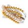 Tri Tone Crossover Style Ring with Diamonds in 18k White and Rose Gold & Beaded Design of 18k Yellow Gold