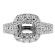 Cushion Halo, 3 Row Shank, Diamond Engagement Ring Semi Mount