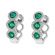 Three Tier Emerald Huggie Earrings with Crossover Halos of Diamonds in 18k White Gold