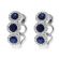 Three Tier Sapphire Huggie Earrings with Crossover Halos of Diamonds in 18k White Gold