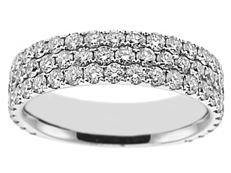 Triple Row Micro-Prong Set Band with Round Diamonds in 18k White Gold