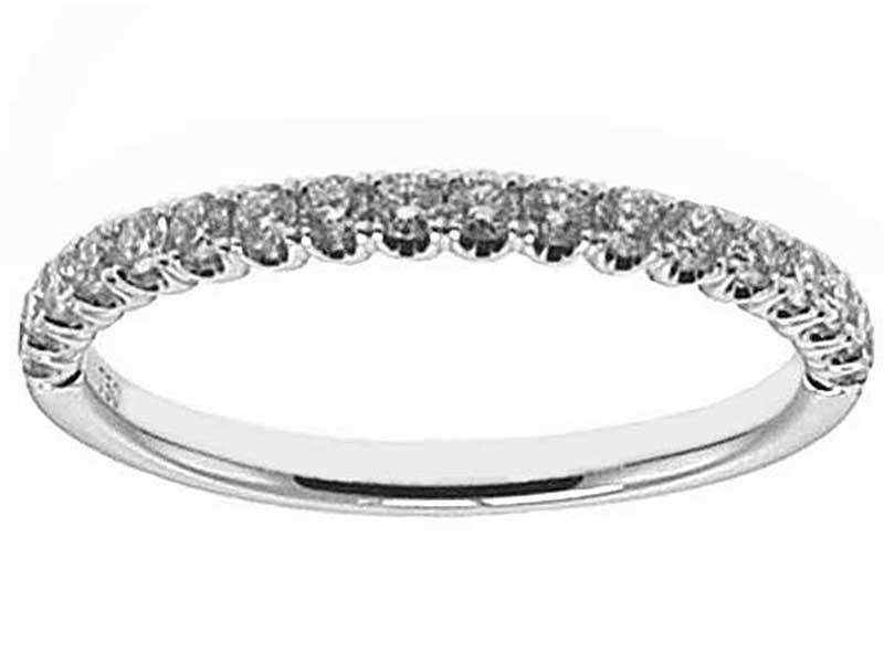 U Prong Single Row Band with Round Diamonds Set in 18k White Gold