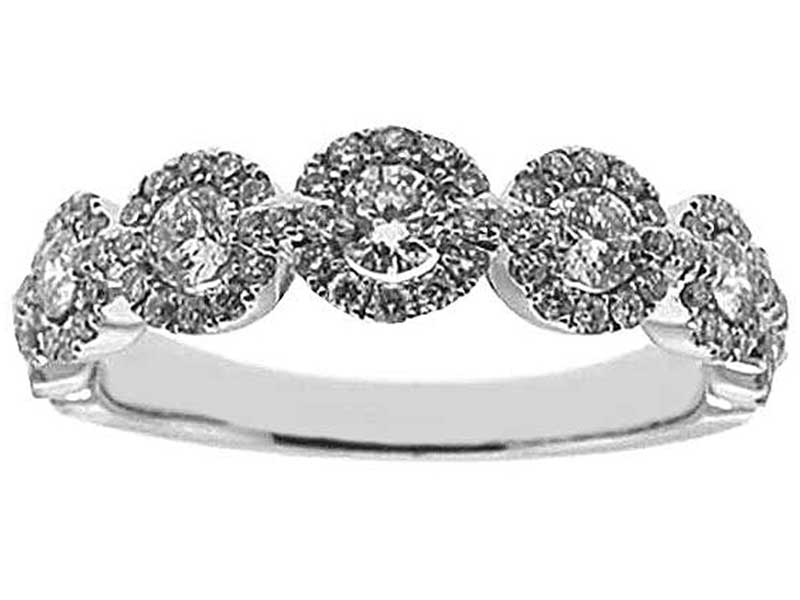 7 Stone Band with Round Diamonds Surrounded by Diamond Halos in 18k White Gold