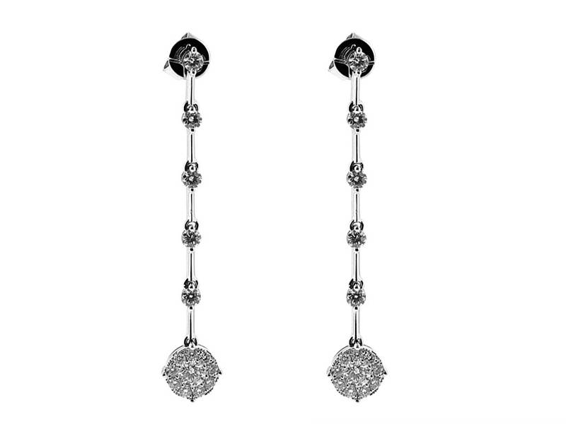 Long Stiletto Drop Dangling Post Diamond Earrings Cluster 18kt White Gold