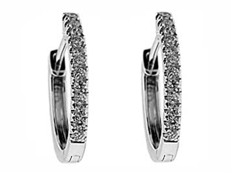 Half Moon Curved Hoop Earrings with Diamonds Set in 18k White Gold