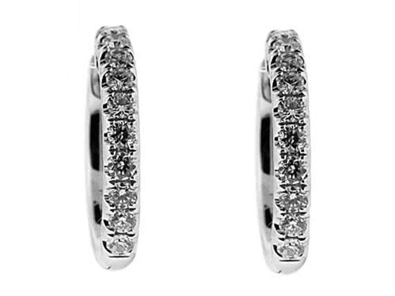 Hoop Earrings with Prong-Set Diamonds in 18k White Gold