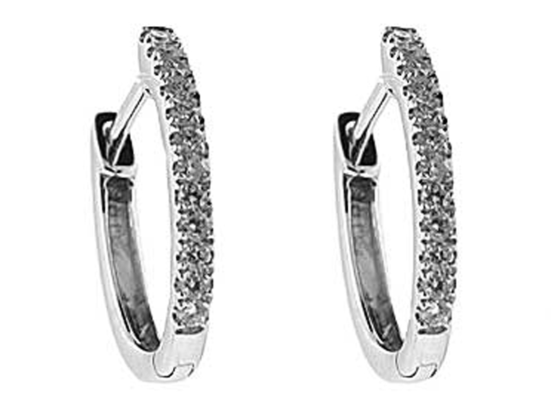 Half Moon Curved Hoop Earrings with Diamonds Set in 18k White Gold