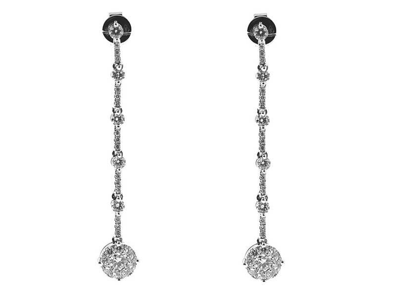 Stiletto Long Dangling Diamond Earrings in 18k White Gold