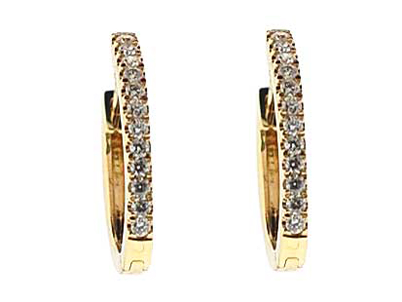 Curved Hoop Earrings with Diamonds Set in 18k Yellow Gold