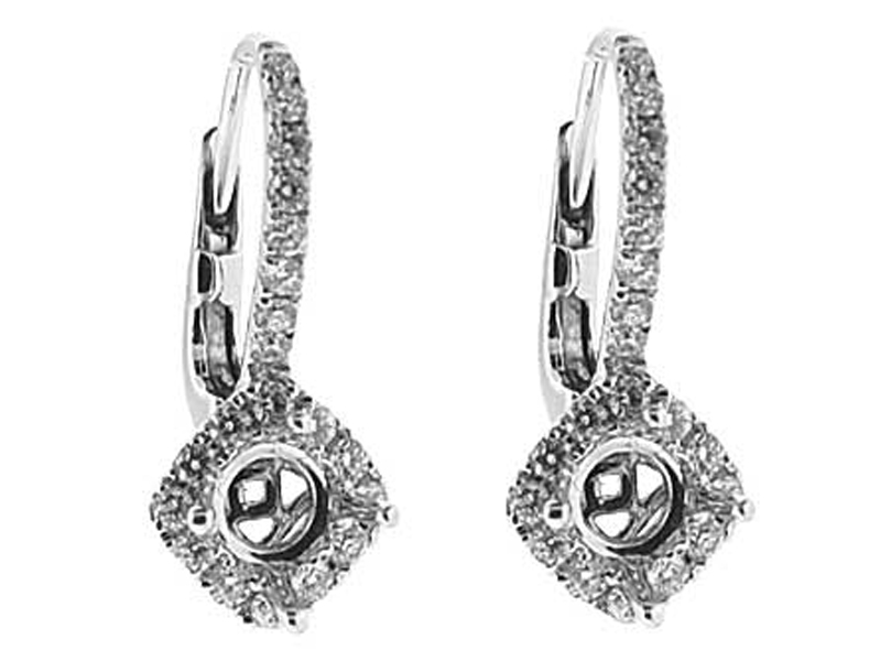 Halo Style Semi-Mount Danling Earrings with Lever Back and Diamonds Set in 18kt White Gold