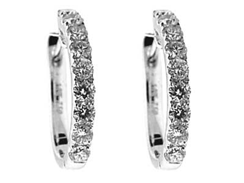 Half Moon Curved Hoop Earrings with Diamonds Set in 18k White Gold