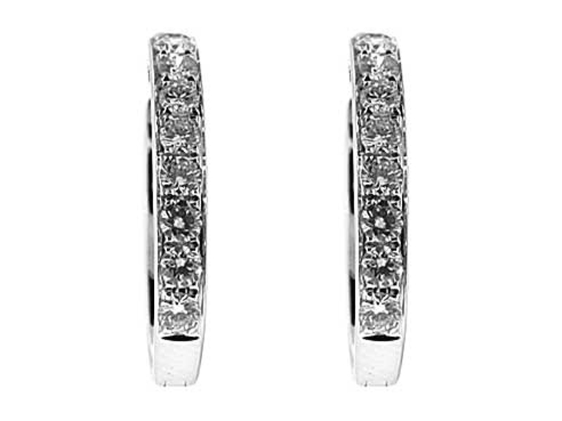 Hoop Earrings with Round Diamonds Set in 18k White Gold