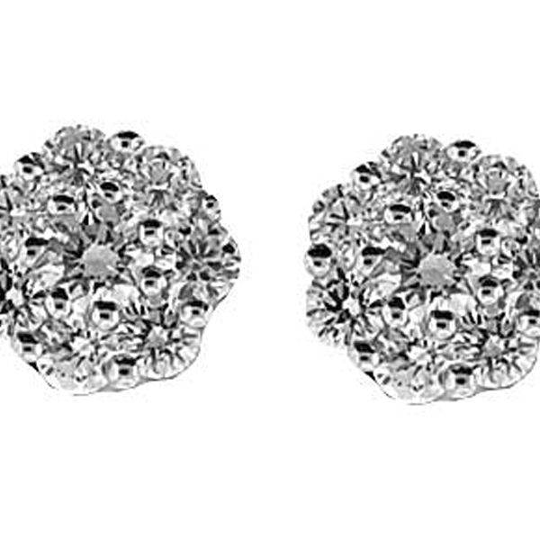 Cluster 0.96ct Diamond Push Back Post Earrings 18kt White Gold