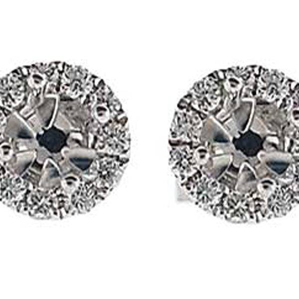 Diamond Halo Post Push Back Earring Semi Mount For Studs 18kt White Gold