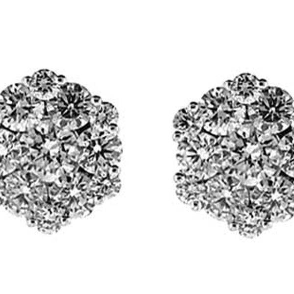 Hexagon Cluster Diamond Post Push Back Earrings 18kt White Gold
