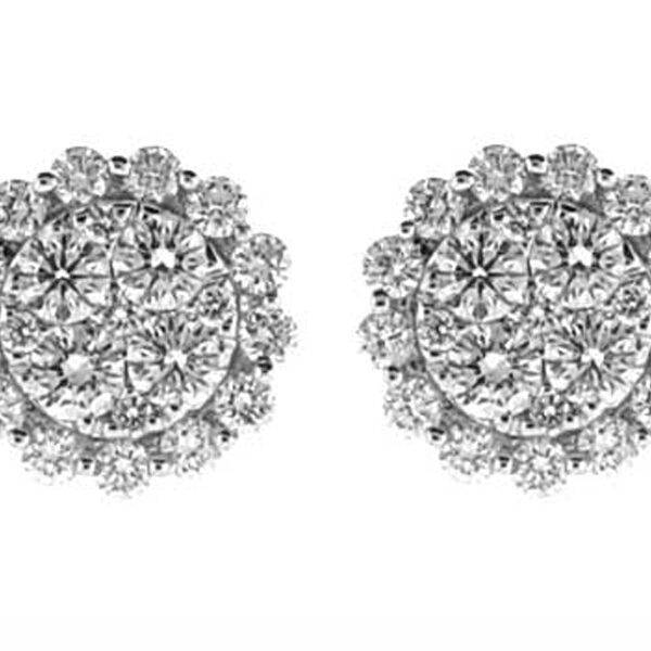 Cluster Push Back Post Earrings with 1.28ct Diamonds in 18k White Gold