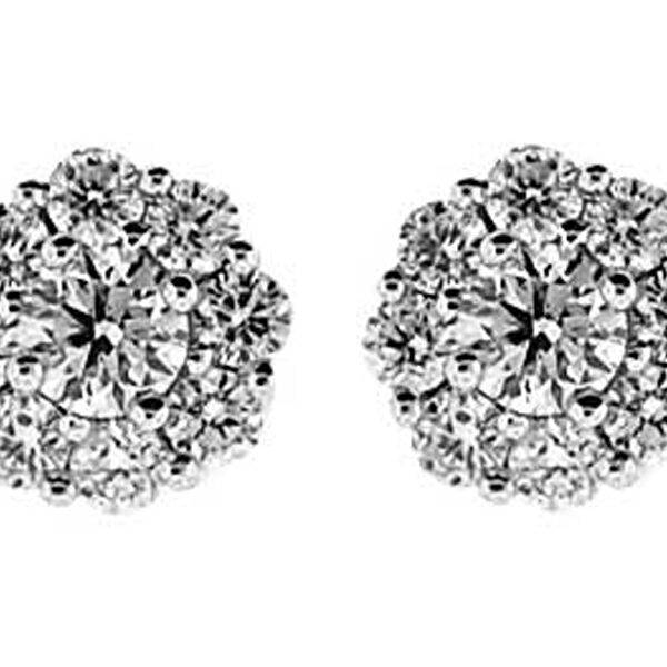 Cluster 0.92ct Diamond Push Back Post Earrings 18kt White Gold