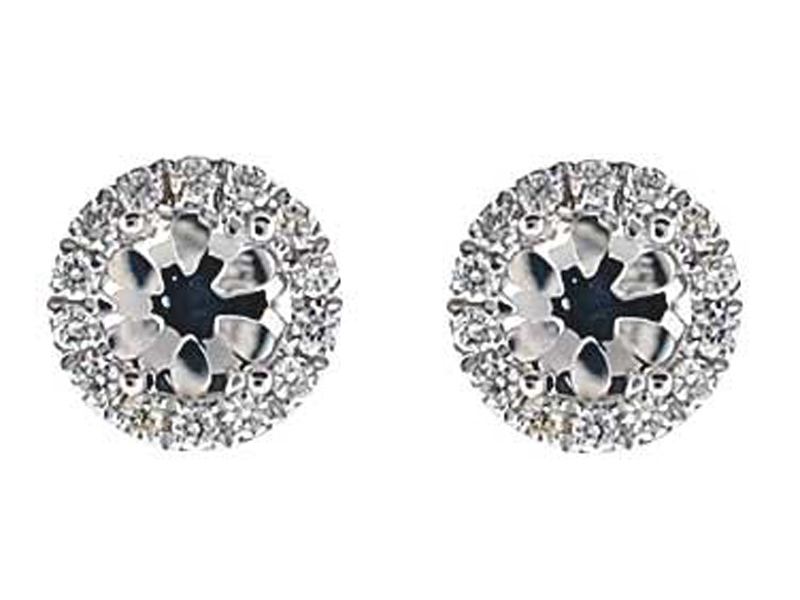 Semi-Mount Stud Earrings with Halo of Diamonds in 18k White Gold