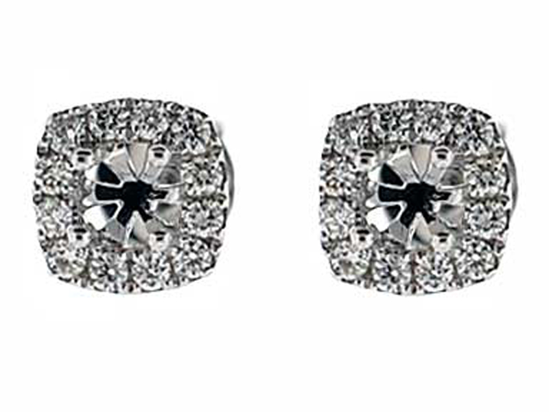 Diamond Cushion Shape Halo Post Push Back Semi Mount For Studs 18kt White Gold