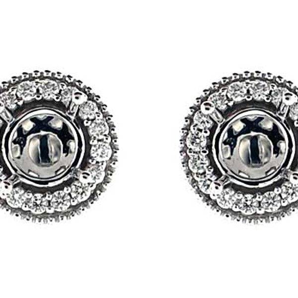 Diamond Halo Post Push Back Semi Mount For Studs 18kt White Gold