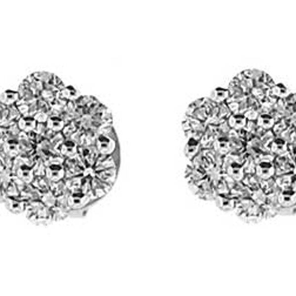 Cluster 0.71ct Diamond Push Back Post Earrings 18kt White Gold