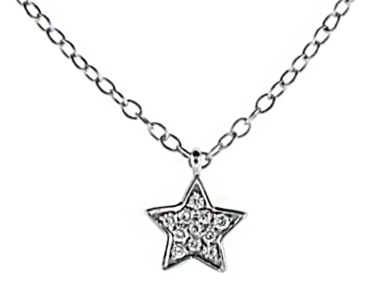 Tiny Star Pendant with Pavé Set Diamonds Enclosed in 18k White Gold