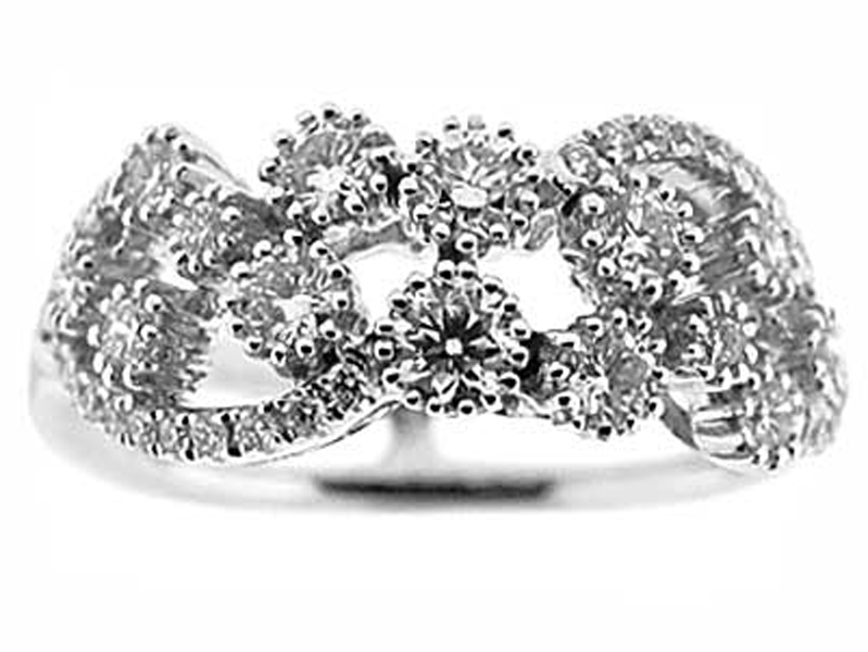 Ladies Twist Shank Right Hand Fashion Ring with Diamonds Set in 18K White Gold
