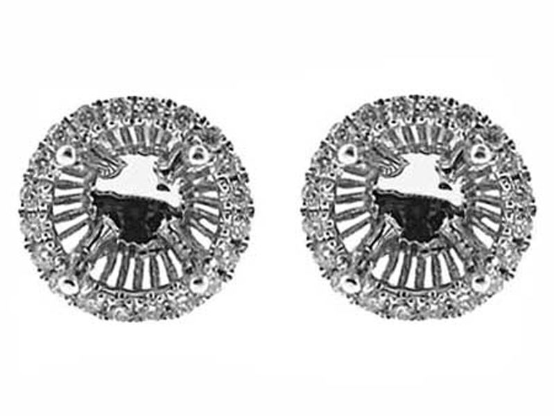 Diamond Halo Post Push Back Semi Earring Mount For Studs 18kt White Gold