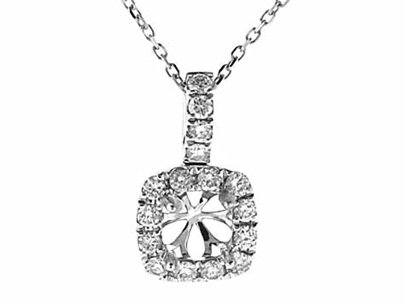 Square Halo Solitaire Pendant with Diamonds Set in 18k White Gold