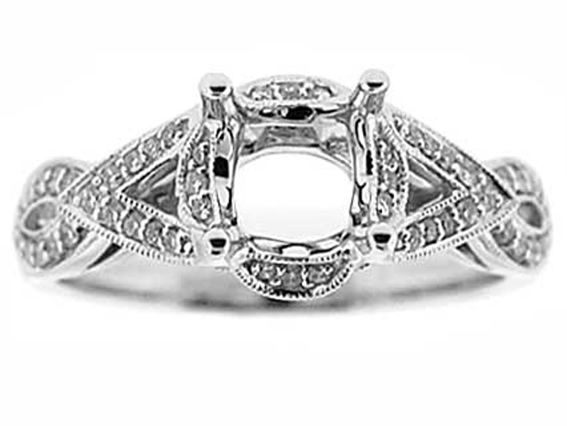 Vintage Miligrained Design 0.21ct Semi Mount Engagement Ring 18kt White Gold