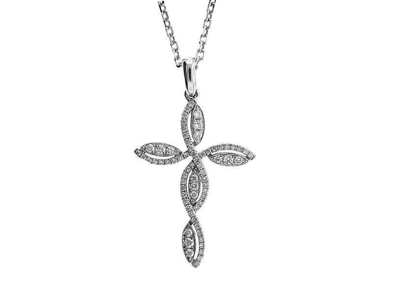 Cross Pendant with Braided Design of Diamonds Set in 18K White Gold