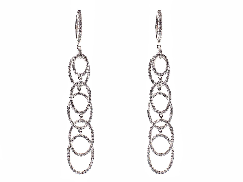 Double-Layer Dangling Oval Earrings with Latch Back and Diamonds Set in 18k White Gold