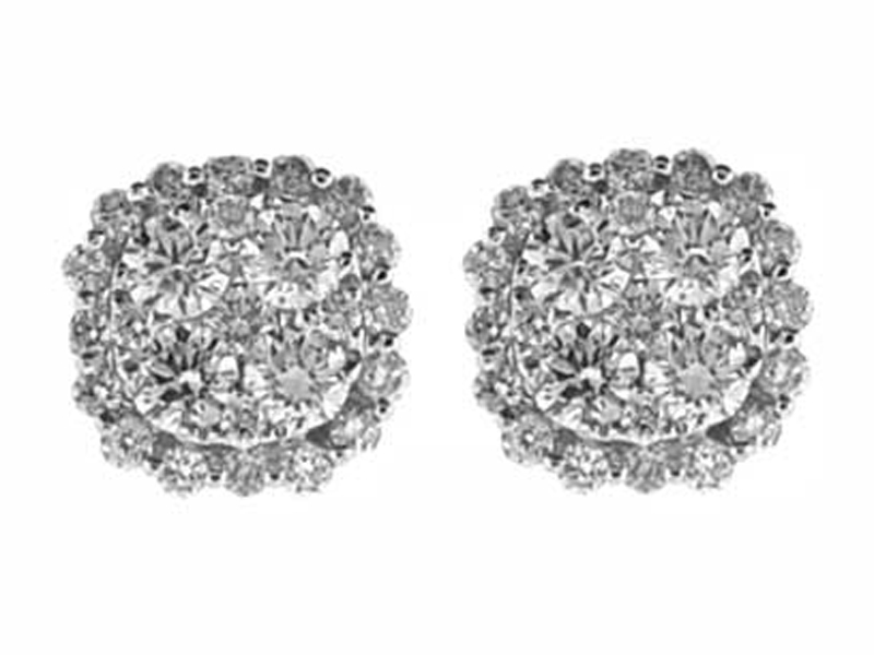 Cluster 0.96ct Diamond Push Back Post Earrings 18kt White Gold