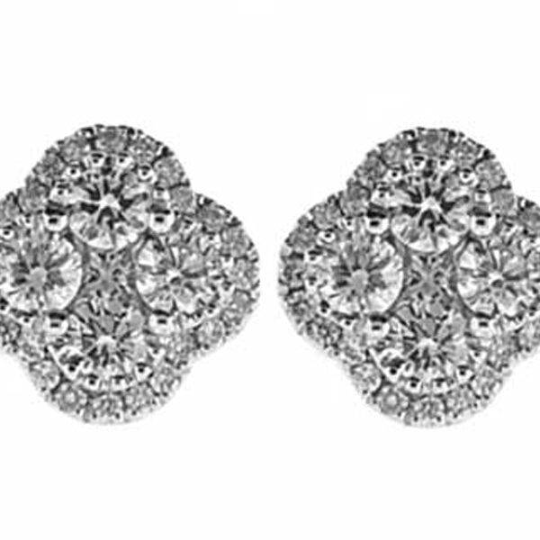 Cluster  0.94 tcw Diamond Push Back Post Earrings 18kt White Gold