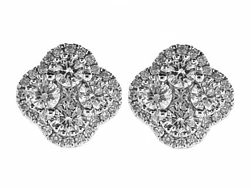 Cluster  0.94 tcw Diamond Push Back Post Earrings 18kt White Gold