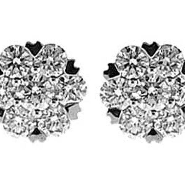 Cluster 0.91ct Diamond Push Back Post Earrings 18kt White Gold