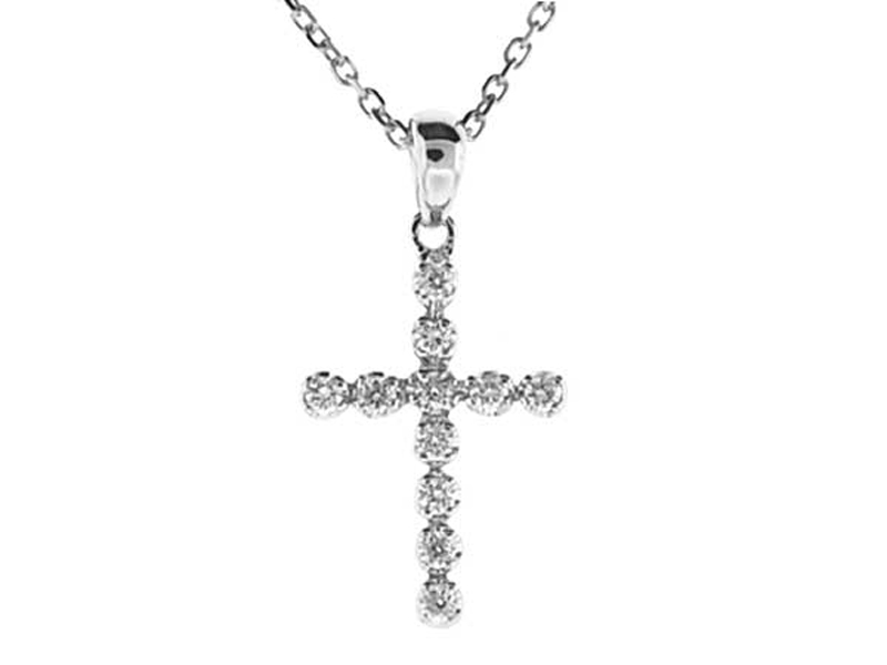Cross Pendant with Micro Prong Set Diamonds in 18k White Gold